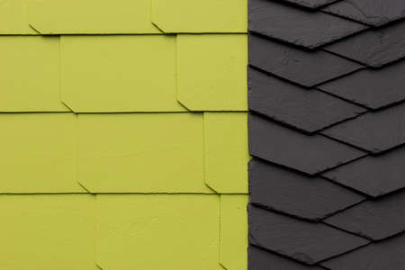 Light green and dark gray slate facade background. Slate textureの写真素材