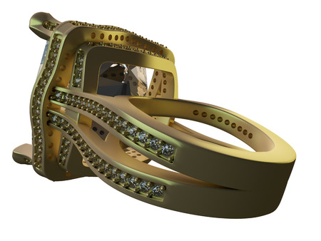 3D render Diamond ring, isolated on white backgroundの写真素材