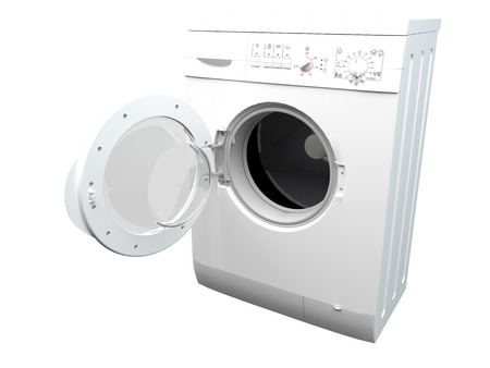 3D rendering of a washing machine, isolated on white backgroundの写真素材