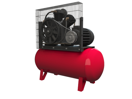 3D rendering air compressor, isolated on white backgroundの写真素材