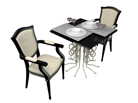 3D rendering dining room furniture, isolated on white backgroundの写真素材
