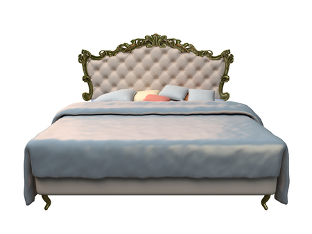3D rendering of a classic bed, isolated on white backgroundの写真素材