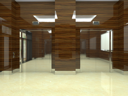 3d rendering of a lobby with lift in an office building