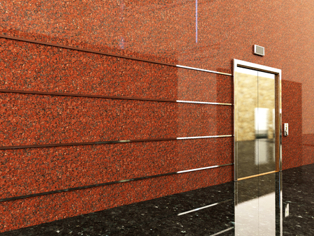 3d rendering of a lobby with lift in an office buildingの写真素材