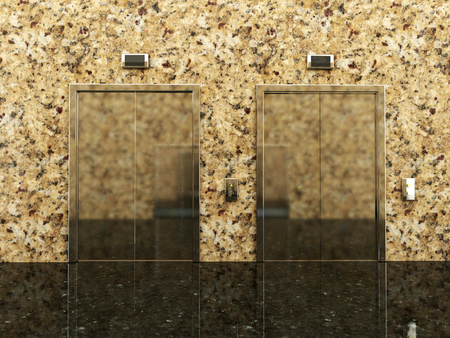 3d rendering of a lobby with lift in an office buildingの写真素材