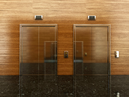3d rendering of a lobby with lift in an office buildingの写真素材