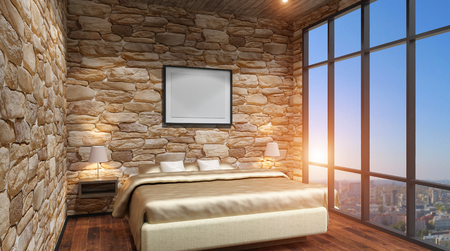 The modern design of the bedrooms. 3d renderingの写真素材