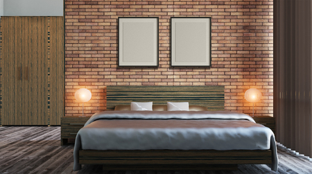 The modern design of the bedrooms. 3d renderingの写真素材