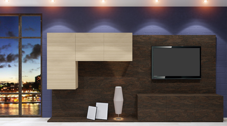3d render evening living room. 3D illustrationの写真素材