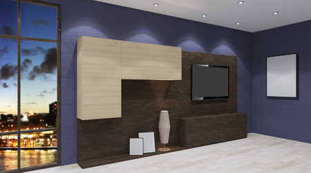 3d render evening living room. 3D illustrationの写真素材