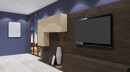 3d render evening living room. 3D illustrationの写真素材