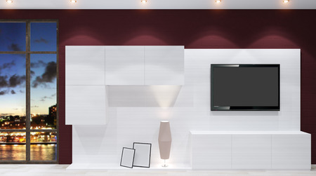 3d render evening living room. 3D illustrationの写真素材
