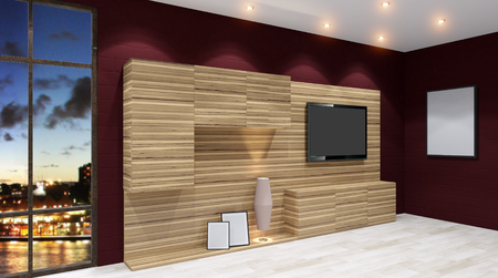 3d render evening living room. 3D illustrationの写真素材