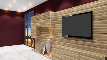 3d render evening living room. 3D illustrationの写真素材