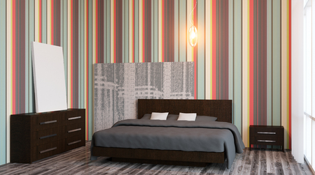 The modern design of the bedrooms. 3d renderingの写真素材