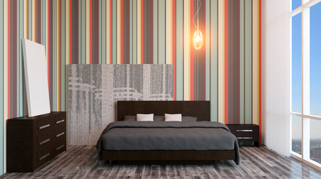 The modern design of the bedrooms. 3d renderingの写真素材