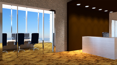 Meeting room. Winter morning. 3D renderingの写真素材