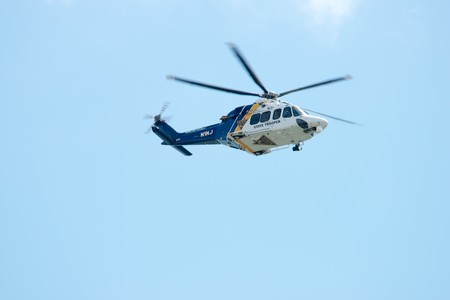 ATLANTIC CITY, NJ - AUGUST 17: NJ State Police Trooper Helicopter at Annual Atlantic City Air Show on August 17, 2016のeditorial素材