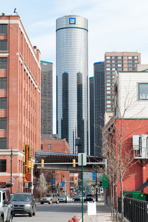 DETROIT, MI - MAY 8: General Motors World Headquarters where the majority of GM operations are based in downtown Detroit on May 8, 2014のeditorial素材
