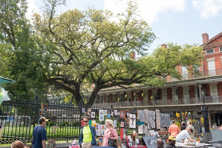 NEW ORLEANS, LA - APRIL 13: Street in the French Quarter of New Orleans, Louisiana showing historic buldings with unique architecture on April 13, 2014のeditorial素材