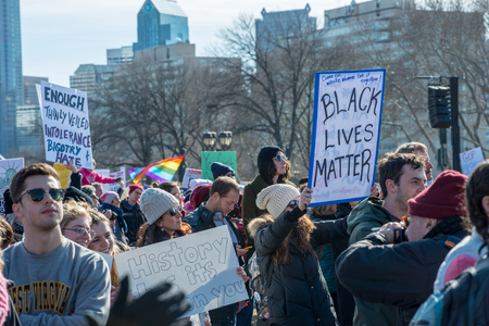 Philadelphia, Pennsylvania, USA - January 20, 2018: Thousands in Philadelphia unite in solidarity with the Womens March.のeditorial素材
