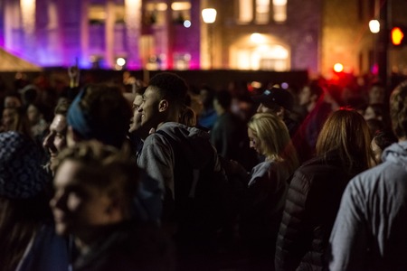 Villanova, Pennsylvania, USA. 2nd Apr, 2018. Students and fans celebrate Villanova University Mens Basketball team winning the NCAA championshipのeditorial素材