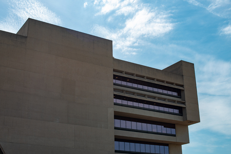 Dallas, Texas - May 7, 2018: Dallas City Hall, designed by renouned architect I. M. Pei, was used for the Robocop moviesのeditorial素材
