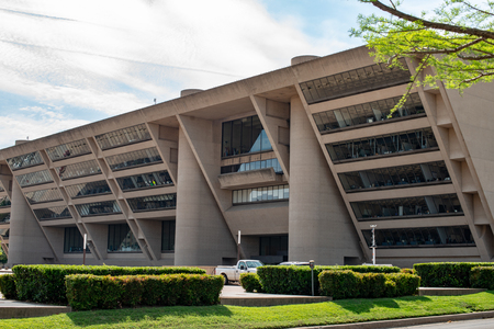 Dallas, Texas - May 7, 2018: Dallas City Hall, designed by renouned architect I. M. Pei, was used for the Robocop moviesのeditorial素材