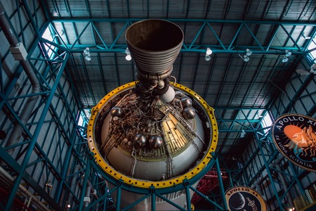 Cape Canaveral, Florida - August 13, 2018: Staurn V Rocket at NASA Kennedy Space Center