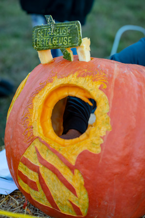 CHADDS FORD, PA - OCTOBER 18: View of Dragon and Bettlejuice Betelgeuse The Great Pumpkin Carve carving contest on October 18, 2018のeditorial素材