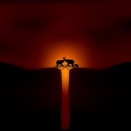 African Sunset with elephants.のイラスト素材