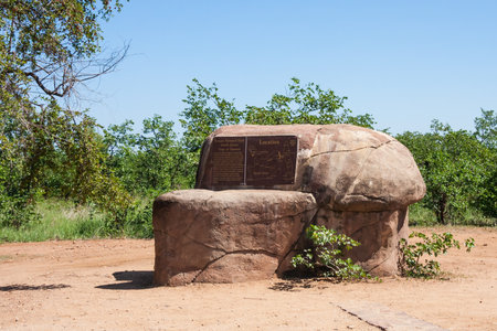 Kruger National Park, South Africa April 17 2016: Tropic of Capricorn landmark sign monument marks the circle of latitude of the southern solstice.のeditorial素材