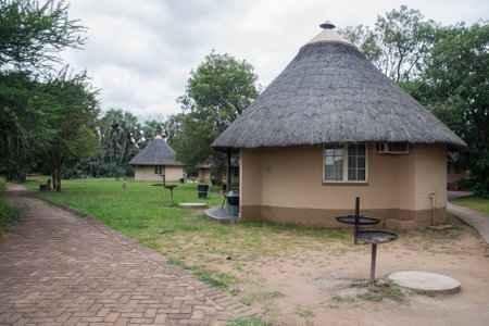 Kruger National Park, South Africa April 4 2021: EA3U 3 bed rustic huts in Letaba rest camp in Kruger National Park. These huts overlook the Letaba River with a view.のeditorial素材