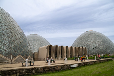 Milwaukee, WI, USA May 29 2022: Mitchell Park Horticultural Conservatory Domes in Milwaukee, Wisconsin. This tourist attraction consists of 3 domes: desert, tropical and show.のeditorial素材