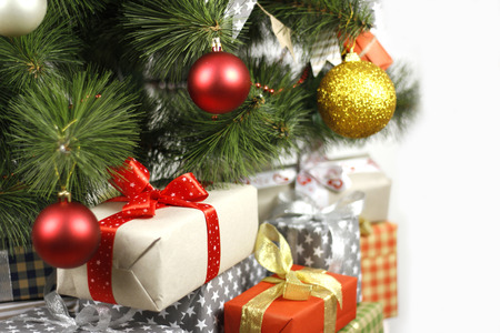Christmas tree and gifts boxesの写真素材