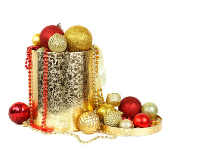 Box with decorations for Christmas treeの写真素材