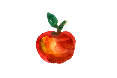 Apple painted watercolor on white backgroundの写真素材