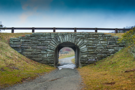 A small tunnel allows hikers and horseback riders to cross under the Blue Ridge Parkwayの写真素材