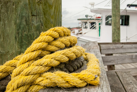 Thick Yellow Rope on Pierの写真素材