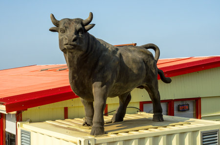 A bull statue on the restaurant of a roof by the Black Seaのeditorial素材