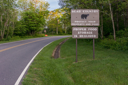 A reminder to campers that black bears are prevalent in Shenandoah National Parkの写真素材