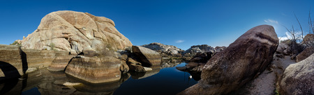Barker Dam Panorama shows the effects of a dry period in a California desertの写真素材