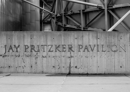Chicago, United States: May 26, 2016: Jay Pritzker Pavilion Sign in Chicago's Millenium Park