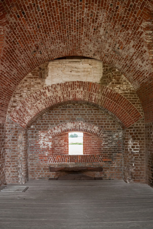 Arches and window formed of brick in a civil war era fortの写真素材