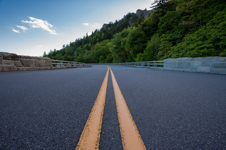 Paint Stripe on Blue Ridge Parkway in summerの写真素材