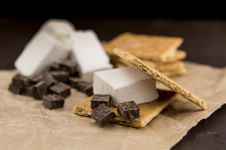 Smore Ingredients on Brown Paper before roastingの写真素材