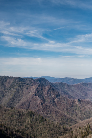View of Burned Chimney Tops from Alum Cave in winterの写真素材