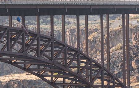 Base Jumper Leaps from Perrine Bridge in Twin Falls, Idahoのeditorial素材