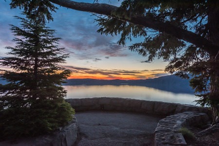 Sunrise Over Crater Lake on the South Rim during summerの写真素材