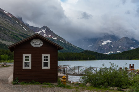 Many Glacier, United States, June 29, 2018: Glacier Park Boat Company Office at Many Glacierのeditorial素材